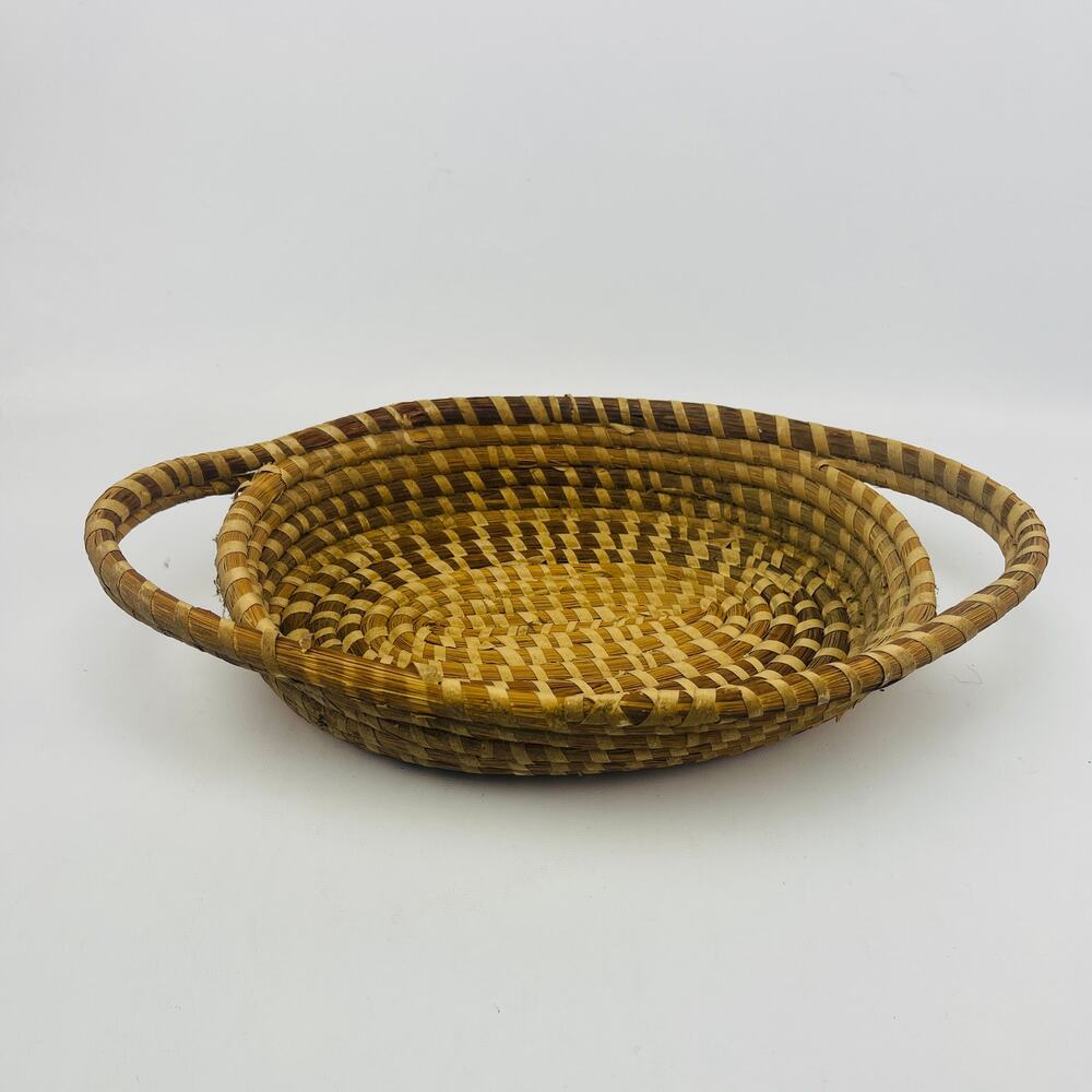Traditional Handwoven Gullah Sweetgrass Basket Looped Handles 13" L